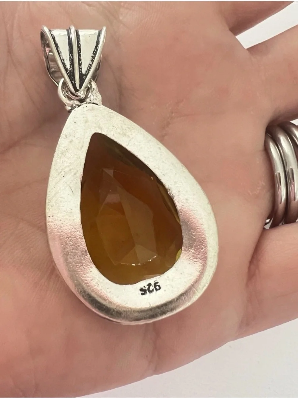 925 Sterling Silver Citrine Teardrop Necklace Gemstone Womens Jewelry